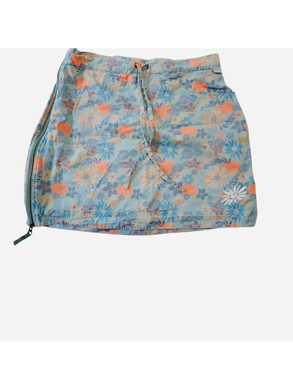 SKHOOP Saga Skirt Womens M Floral Cotton Elastic Waist Side Zip Daisy Summer